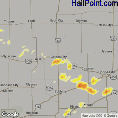 Hail Map for Garden City, KS Region on July 14, 2016