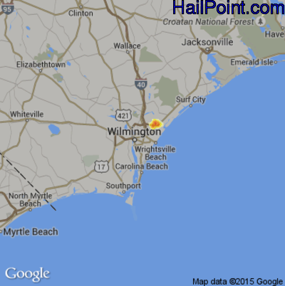 Hail Map for Wilmington, NC Region on July 14, 2016