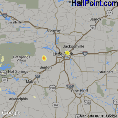 Hail Map for Little Rock, AR Region on July 14, 2016