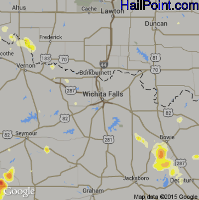 Hail Map for Wichita Falls, TX Region on July 15, 2016