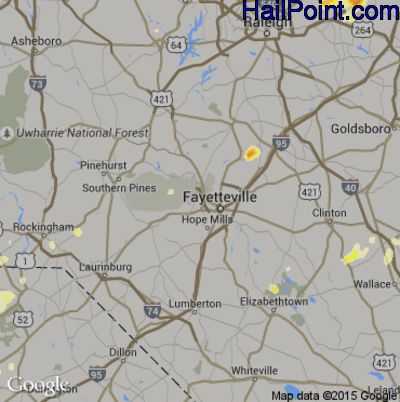 Hail Map for Fayetteville, NC Region on July 15, 2016