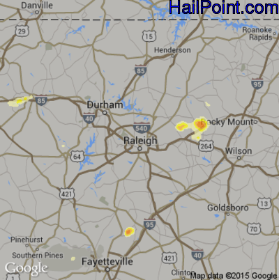 Hail Map for Raleigh, NC Region on July 15, 2016 