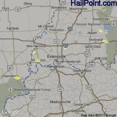 Hail Map for Evansville, IN Region on July 15, 2016