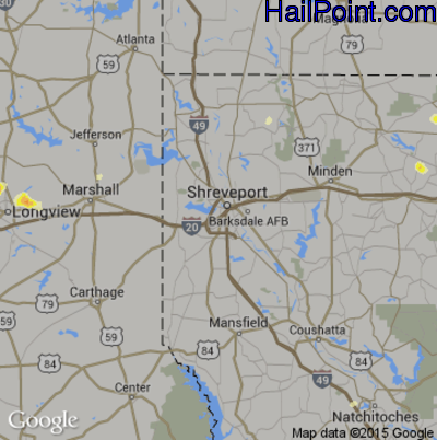 Hail Map for Shreveport, LA Region on July 15, 2016