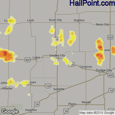 Hail Map for Garden City, KS Region on July 15, 2016