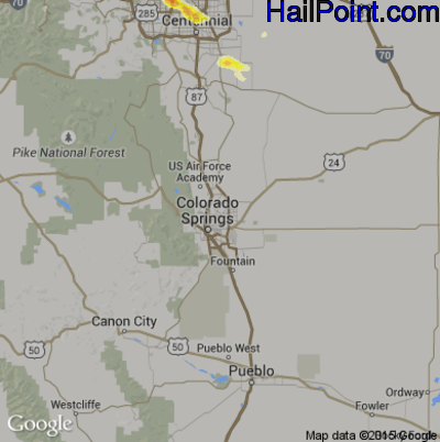 Hail Map for Colorado Springs, CO Region on July 15, 2016