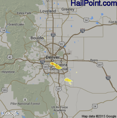 Hail Map for Denver, CO Region on July 15, 2016