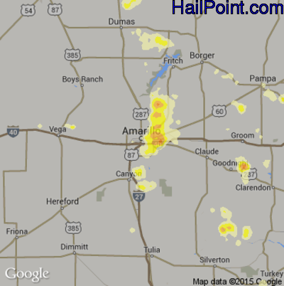 Hail Map for Amarillo, TX Region on July 16, 2016 