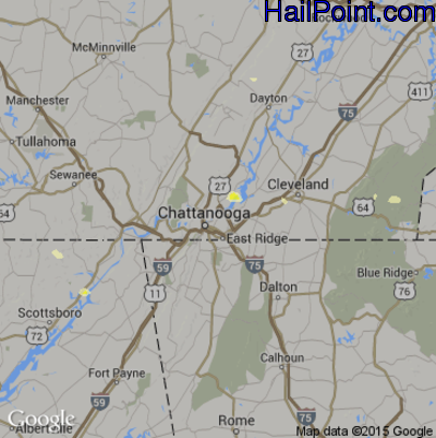 Hail Map for Chattanooga, TN Region on July 16, 2016