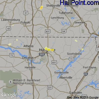 Hail Map for Huntsville, AL Region on July 16, 2016