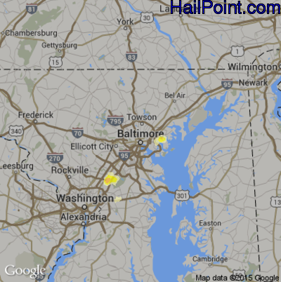 Hail Map for Baltimore, MD Region on July 16, 2016