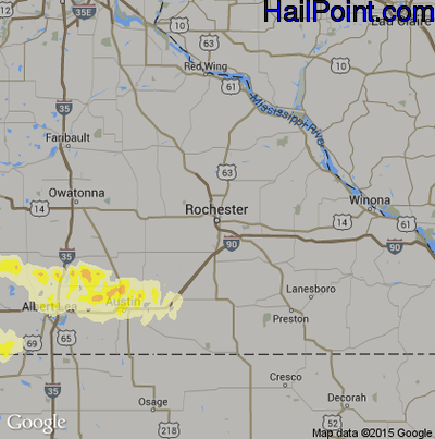 Hail Map for Rochester, MN Region on July 17, 2016