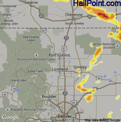 Hail Map for Fort Collins, CO Region on July 17, 2016