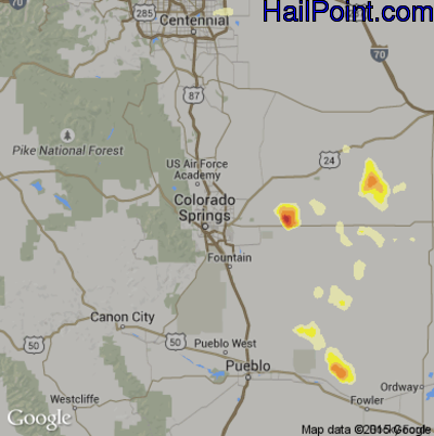Hail Map for Colorado Springs, CO Region on July 17, 2016
