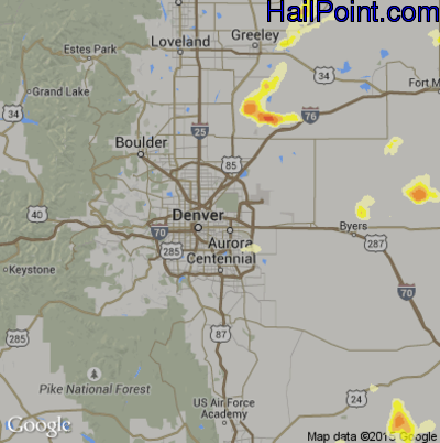 Hail Map for Denver, CO Region on July 17, 2016