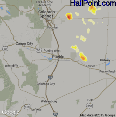 Hail Map for Pueblo, CO Region on July 18, 2016