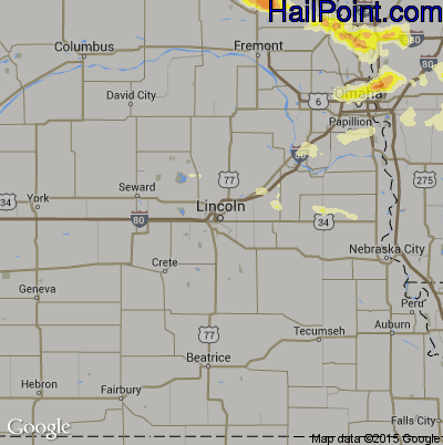 Hail Map for Lincoln, NE Region on July 18, 2016