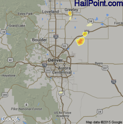 Hail Map for Denver, CO Region on July 18, 2016