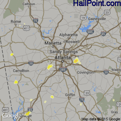 Hail Map for Atlanta, GA Region on July 19, 2016