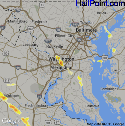 Hail Map for Washington, DC Region on July 19, 2016
