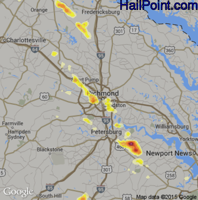 Hail Map for Richmond, VA Region on July 19, 2016