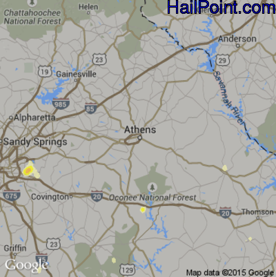 Hail Map for Athens, GA Region on July 19, 2016