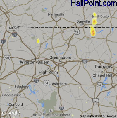 Hail Map for Greensboro, NC Region on July 19, 2016 