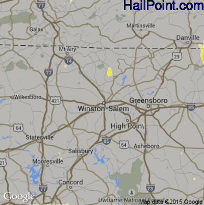 Hail Map for Winston-Salem, NC Region on July 19, 2016 
