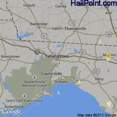 Hail Map for Tallahassee, FL Region on July 19, 2016