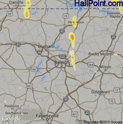Hail Map for Raleigh, NC Region on July 19, 2016