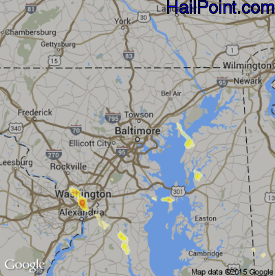 Hail Map for Baltimore, MD Region on July 20, 2016