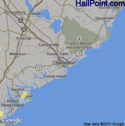 Hail Map for Charleston, SC Region on July 20, 2016