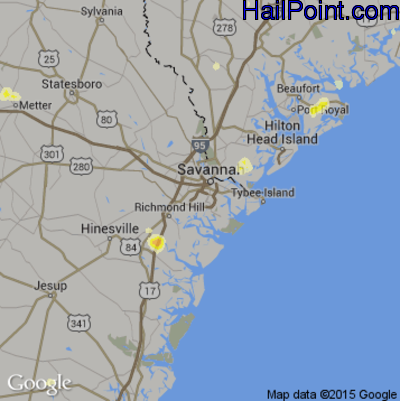 Hail Map for Savannah, GA Region on July 20, 2016