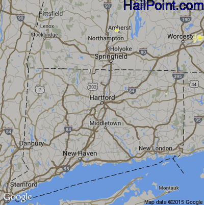 Hail Map for Hartford, CT Region on July 22, 2016