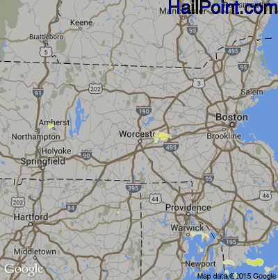 Hail Map for Worcester, MA Region on July 22, 2016 