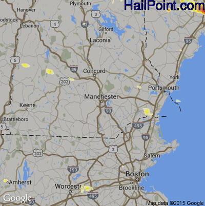 Hail Map for Manchester, NH Region on July 22, 2016 