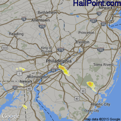 Hail Map for Philadelphia, PA Region on July 23, 2016