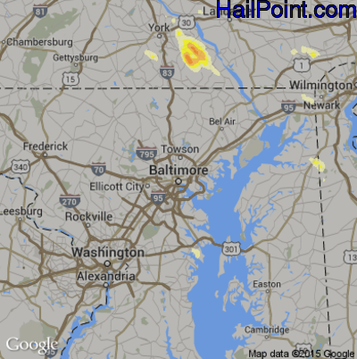 Hail Map for Baltimore, MD Region on July 23, 2016