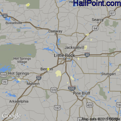 Hail Map for Little Rock, AR Region on July 23, 2016