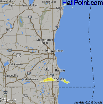 Hail Map for Milwaukee, WI Region on July 24, 2016 