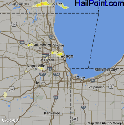 Hail Map for Chicago, IL Region on July 24, 2016
