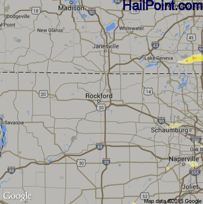 Hail Map for Rockford, IL Region on July 24, 2016