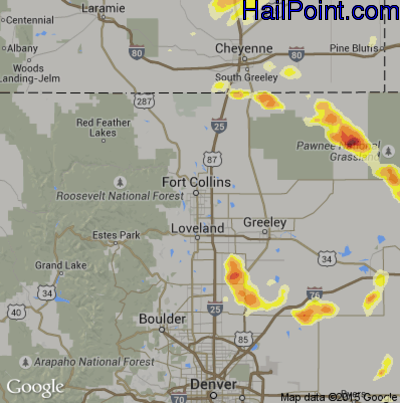 Hail Map for Fort Collins, CO Region on July 24, 2016