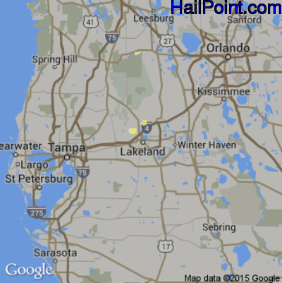 Hail Map for Lakeland, FL Region on July 24, 2016