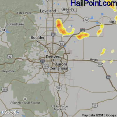 Hail Map for Denver, CO Region on July 24, 2016