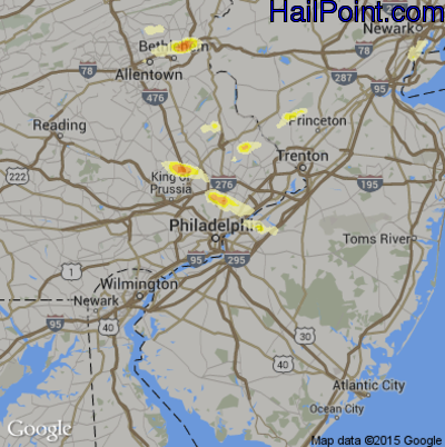 Hail Map for Philadelphia, PA Region on July 25, 2016 