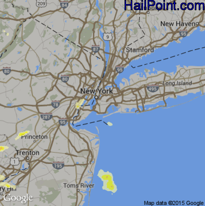 Hail Map for New York, NY Region on July 25, 2016