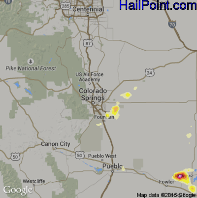 Hail Map for Colorado Springs, CO Region on July 25, 2016 