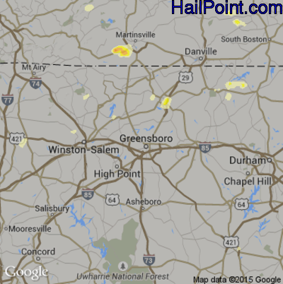Hail Map for Greensboro, NC Region on July 27, 2016 