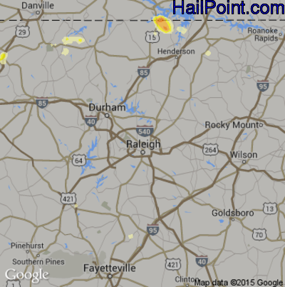 Hail Map for Raleigh, NC Region on July 27, 2016